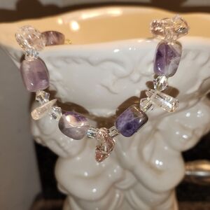 Women's 925 Natural Amethyst and Natural Rose Quartz Healing Bracelet.